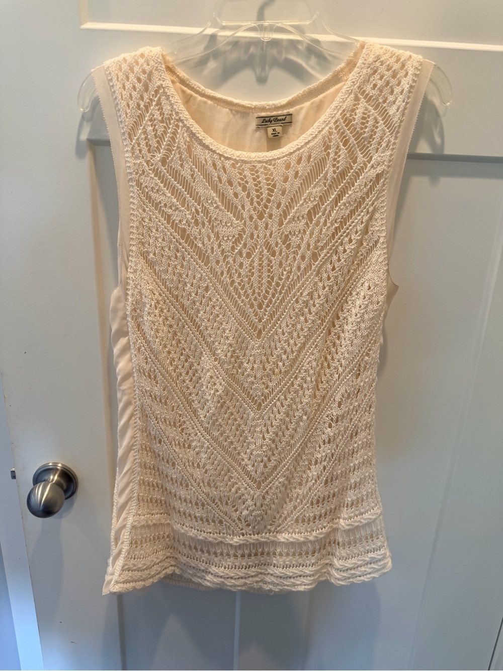 Lucky Brand XL Ivory Crochet Tunic Dress Boho Sleeveless Cover Up